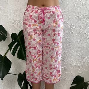 Victoria's Secret Black Pink White Dog Pajama Bottom Lounge Spellout Pants Xs